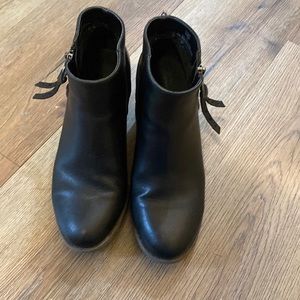 Black faux leather heeled booties